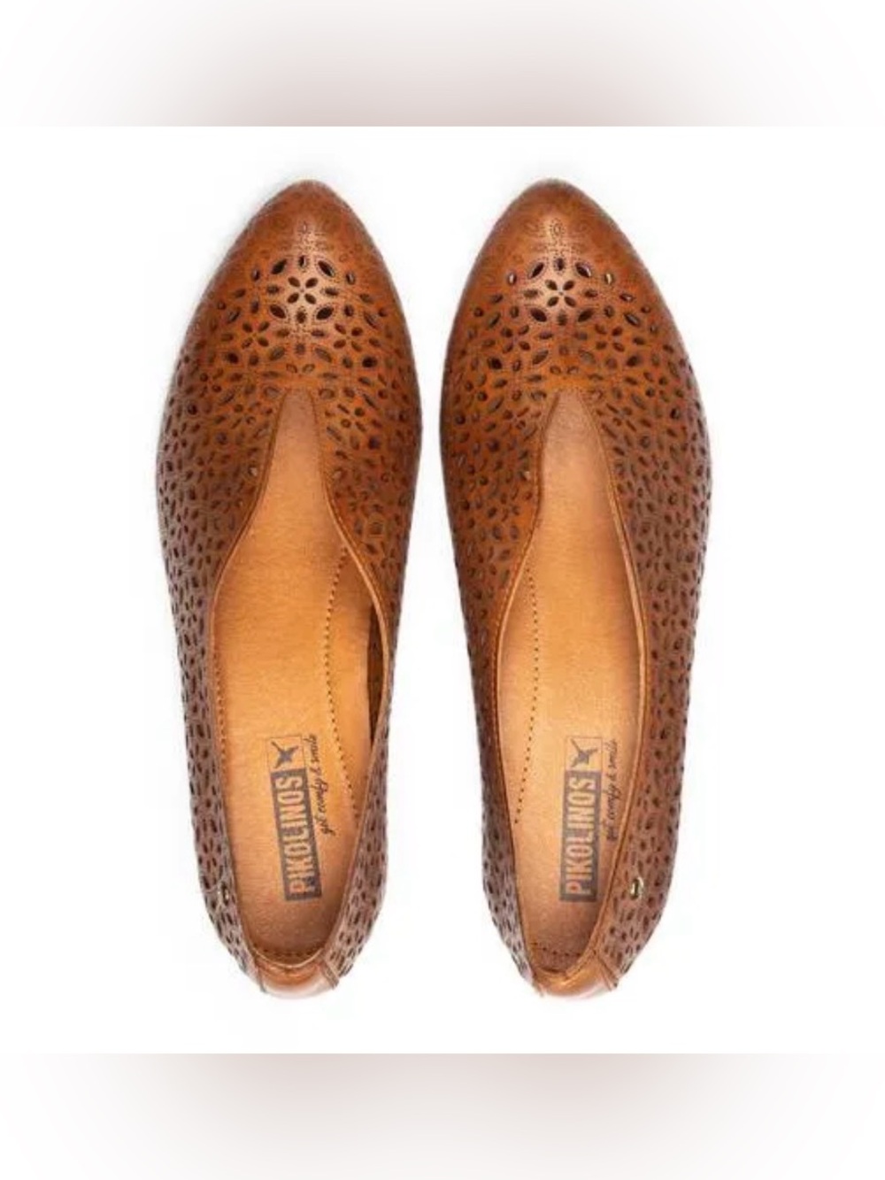 PIKOLINOS Elba Perforated Leather Pump in Brandy Leather w 1.5” Kitten Heel 7.5